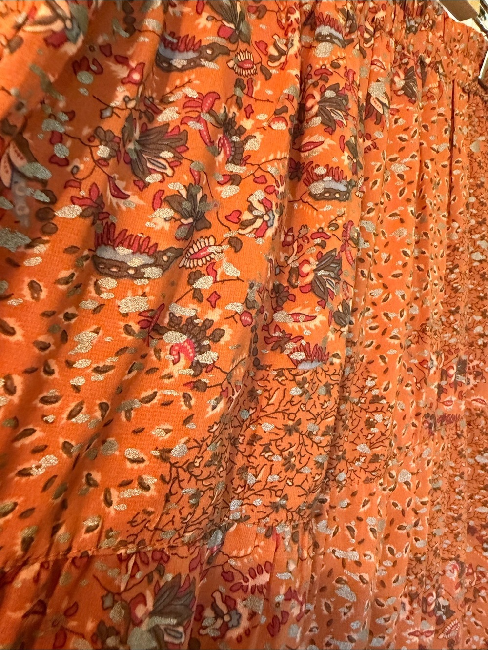 Elan Rust Orange Floral Tiered Maxi Boho Skirt - Picture 4 of 16